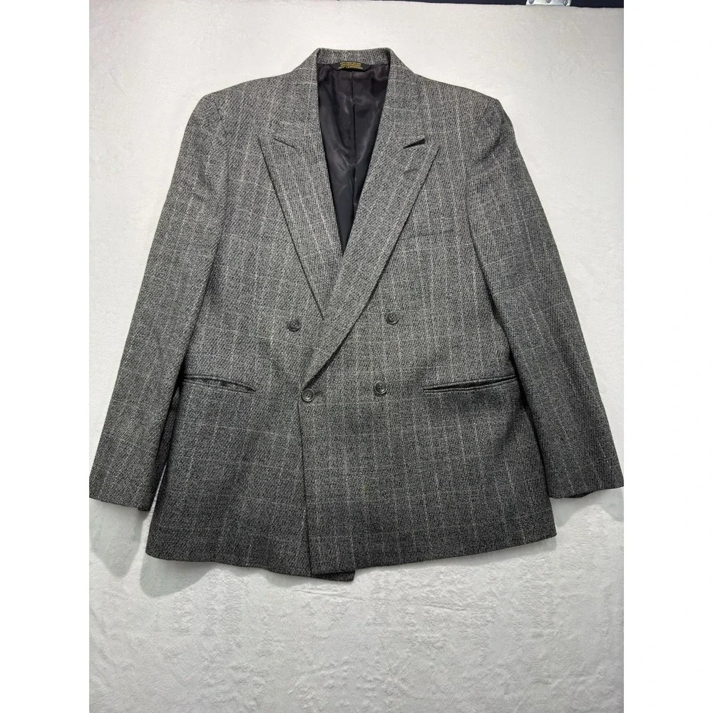 Strathmore Blazer Mens 40 Wool Herringbone Sport Coat Double Breasted Jacket